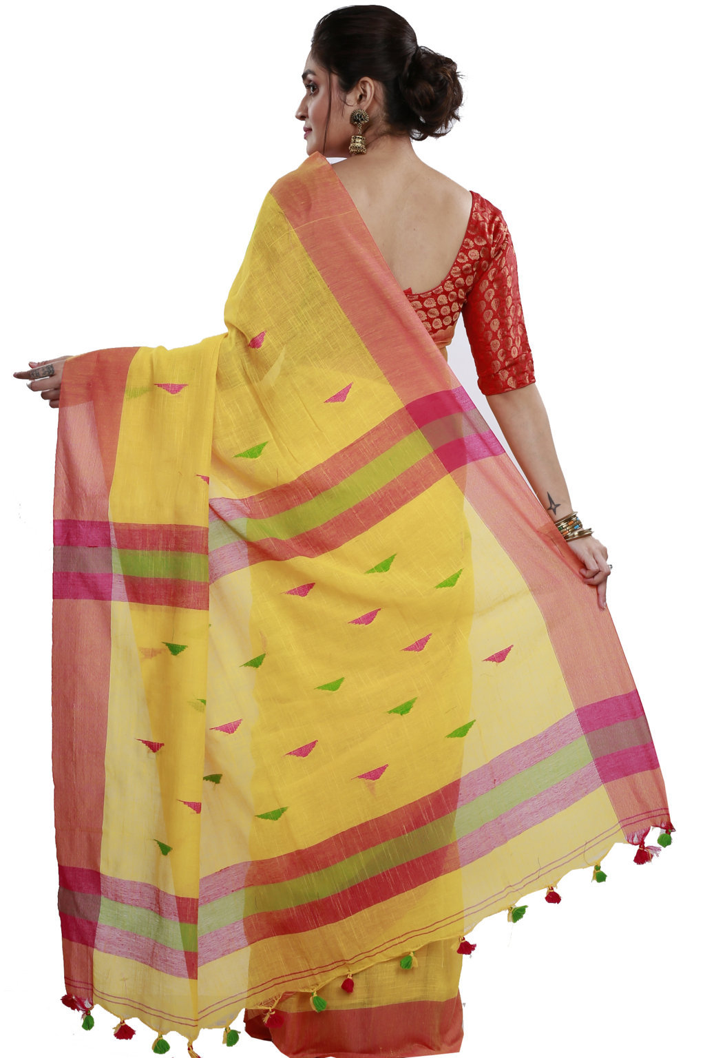 Yellow Pure Cotton Clasic_Than Hand Loom Saree (806)